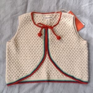 Misha And Puff Cream Knit Vest with Red and Green Accents